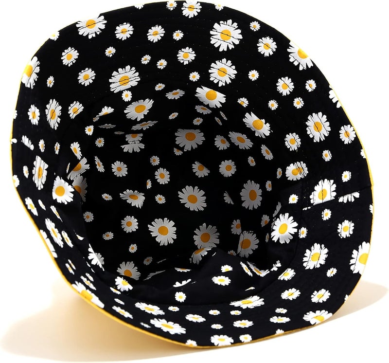 EYBF Flower Reversible Bucket Hat Cotton Summer Travel Beach Sun Hats Emboridery for Women Men - Image 3